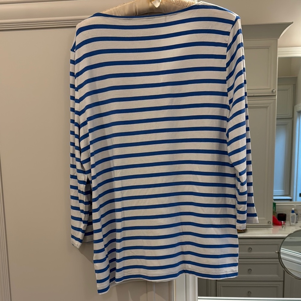 Slimming Blue and White Striped Long Sleeve Top from Talbots - Picture 2 of 6